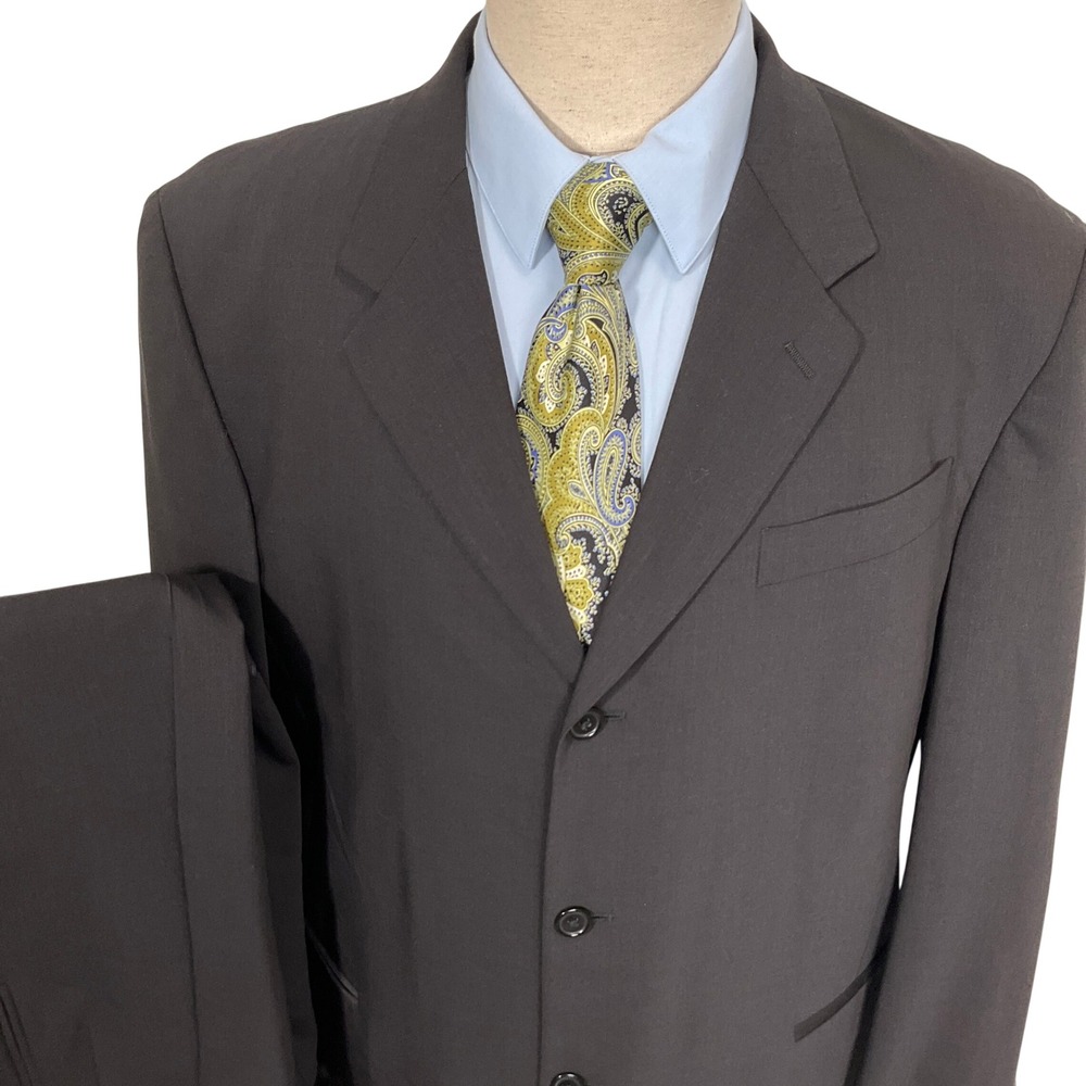 Donna Karan Signature Suit Mens 46R‎ 35W 31L Black 3-Button Classic Minimalist